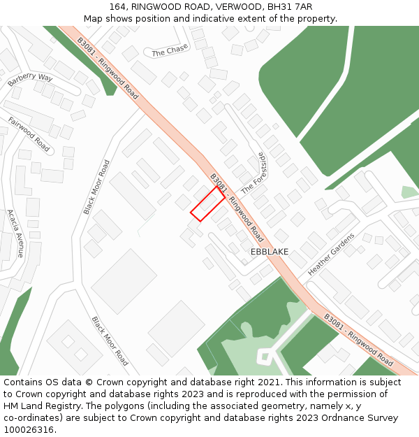 164, RINGWOOD ROAD, VERWOOD, BH31 7AR: Location map and indicative extent of plot