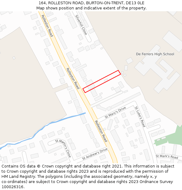 164, ROLLESTON ROAD, BURTON-ON-TRENT, DE13 0LE: Location map and indicative extent of plot