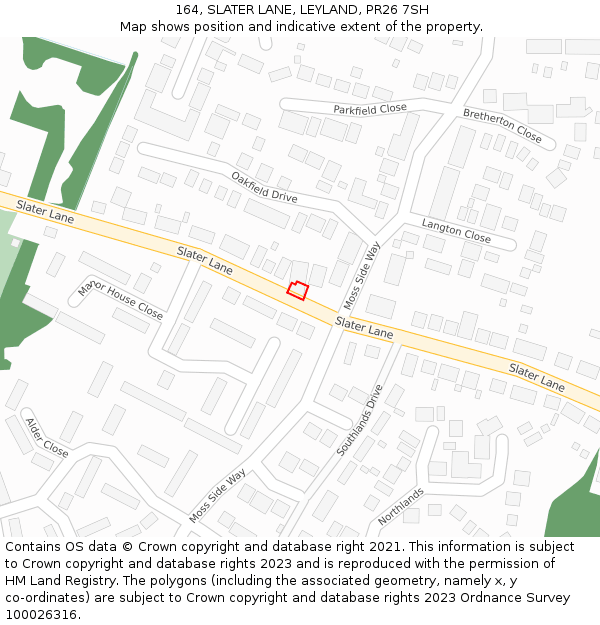 164, SLATER LANE, LEYLAND, PR26 7SH: Location map and indicative extent of plot