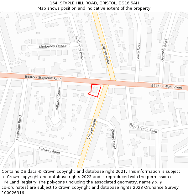 164, STAPLE HILL ROAD, BRISTOL, BS16 5AH: Location map and indicative extent of plot