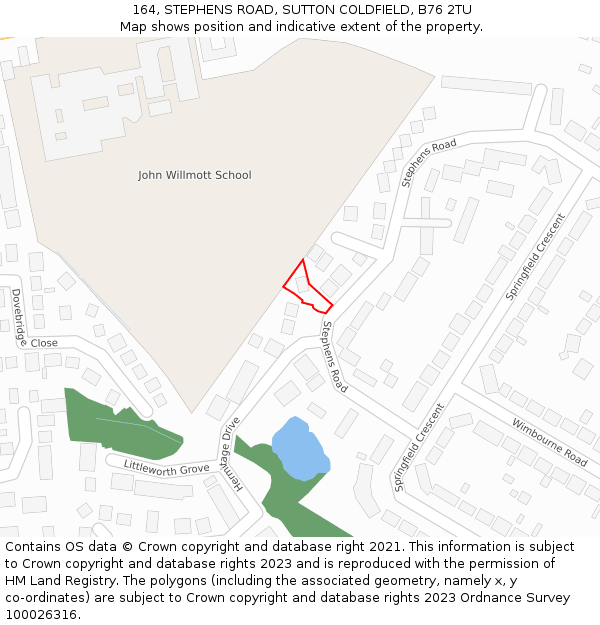 164, STEPHENS ROAD, SUTTON COLDFIELD, B76 2TU: Location map and indicative extent of plot