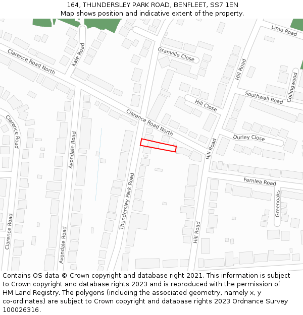 164, THUNDERSLEY PARK ROAD, BENFLEET, SS7 1EN: Location map and indicative extent of plot