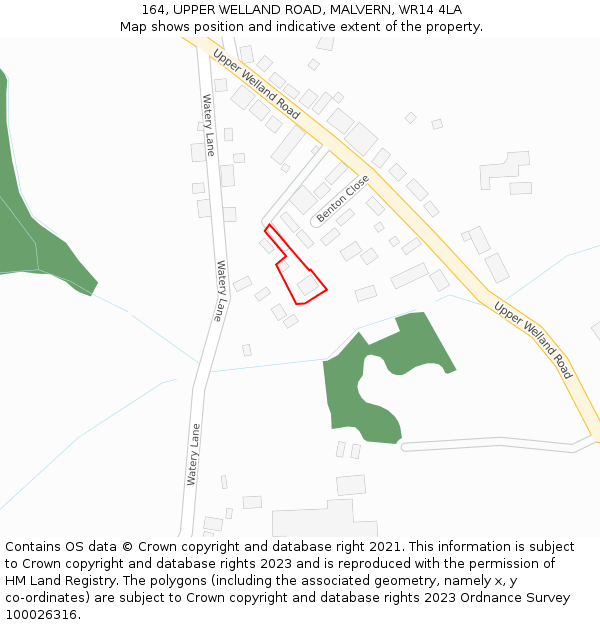164, UPPER WELLAND ROAD, MALVERN, WR14 4LA: Location map and indicative extent of plot