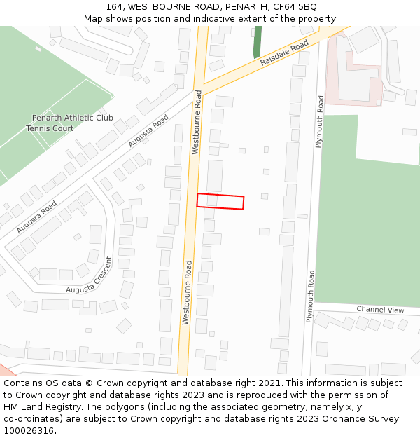 164, WESTBOURNE ROAD, PENARTH, CF64 5BQ: Location map and indicative extent of plot