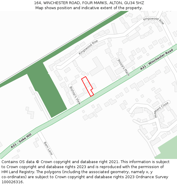 164, WINCHESTER ROAD, FOUR MARKS, ALTON, GU34 5HZ: Location map and indicative extent of plot