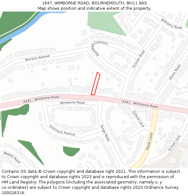 1647, WIMBORNE ROAD, BOURNEMOUTH, BH11 9AS: Location map and indicative extent of plot