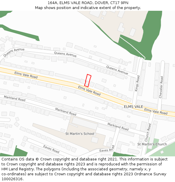 164A, ELMS VALE ROAD, DOVER, CT17 9PN: Location map and indicative extent of plot