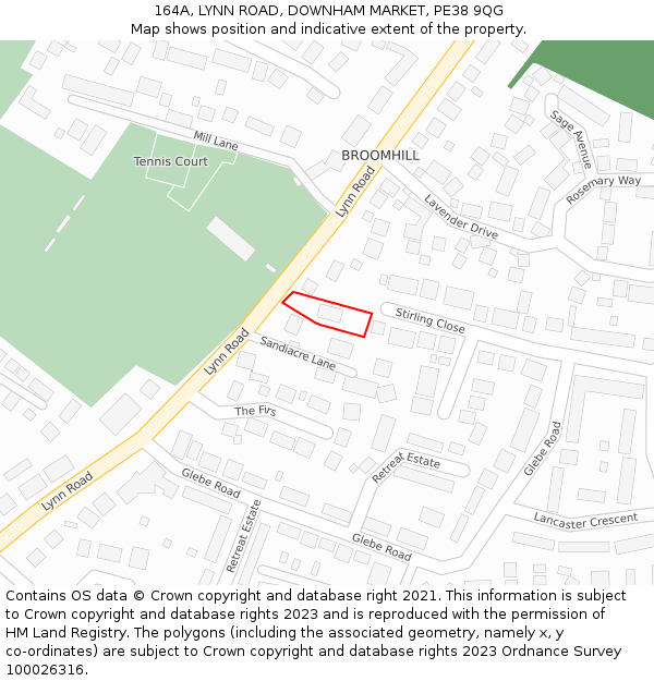 164A, LYNN ROAD, DOWNHAM MARKET, PE38 9QG: Location map and indicative extent of plot