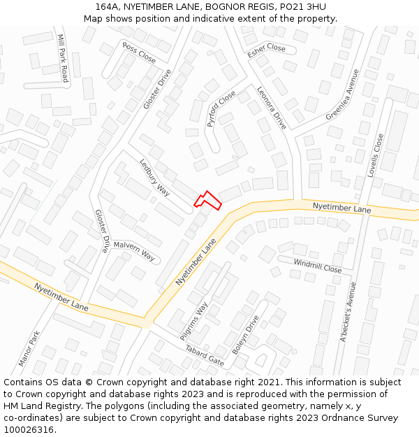 164A, NYETIMBER LANE, BOGNOR REGIS, PO21 3HU: Location map and indicative extent of plot