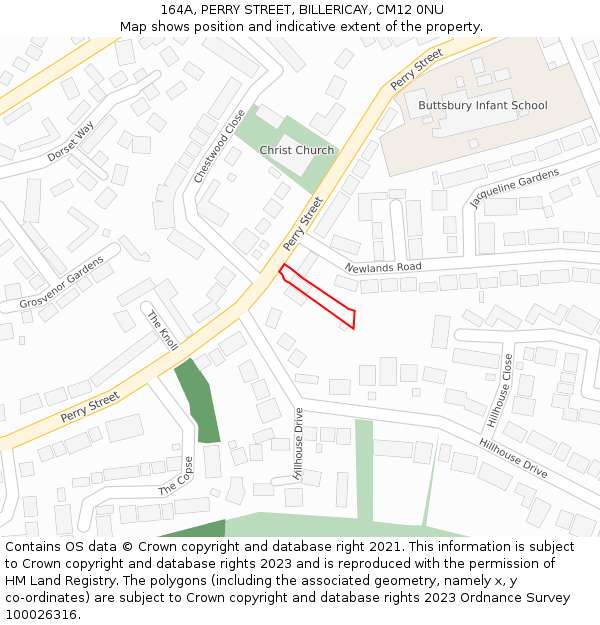 164A, PERRY STREET, BILLERICAY, CM12 0NU: Location map and indicative extent of plot