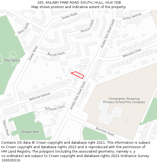 165, ANLABY PARK ROAD SOUTH, HULL, HU4 7DB: Location map and indicative extent of plot