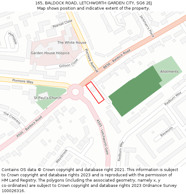 165, BALDOCK ROAD, LETCHWORTH GARDEN CITY, SG6 2EJ: Location map and indicative extent of plot