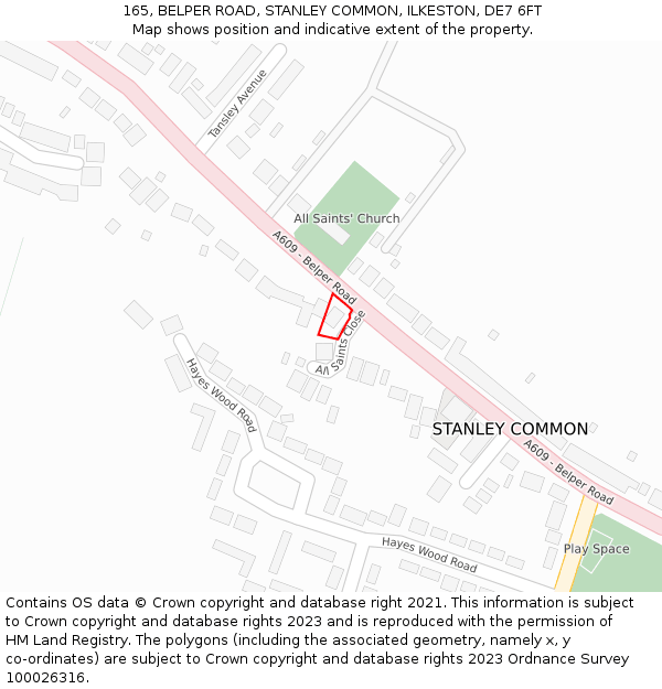 165, BELPER ROAD, STANLEY COMMON, ILKESTON, DE7 6FT: Location map and indicative extent of plot