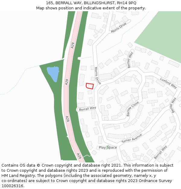 165, BERRALL WAY, BILLINGSHURST, RH14 9PQ: Location map and indicative extent of plot