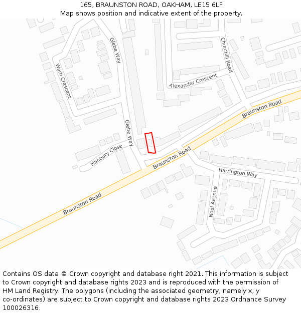 165, BRAUNSTON ROAD, OAKHAM, LE15 6LF: Location map and indicative extent of plot