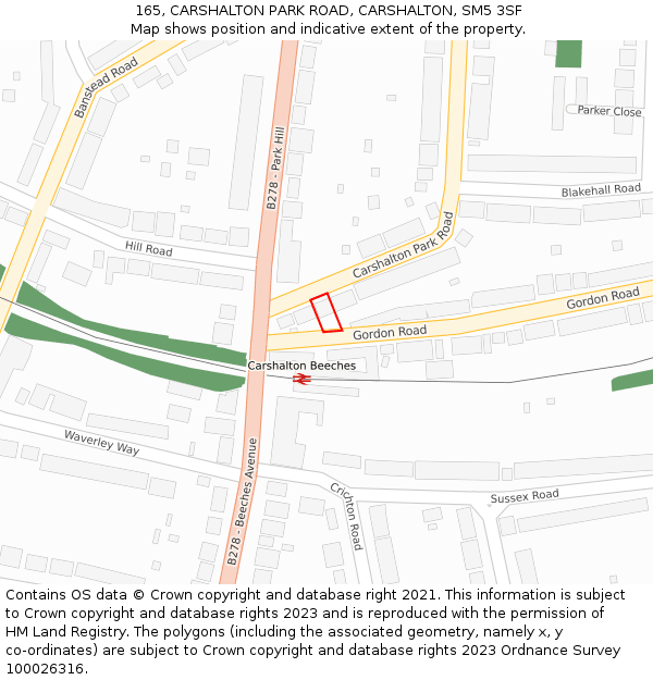 165, CARSHALTON PARK ROAD, CARSHALTON, SM5 3SF: Location map and indicative extent of plot