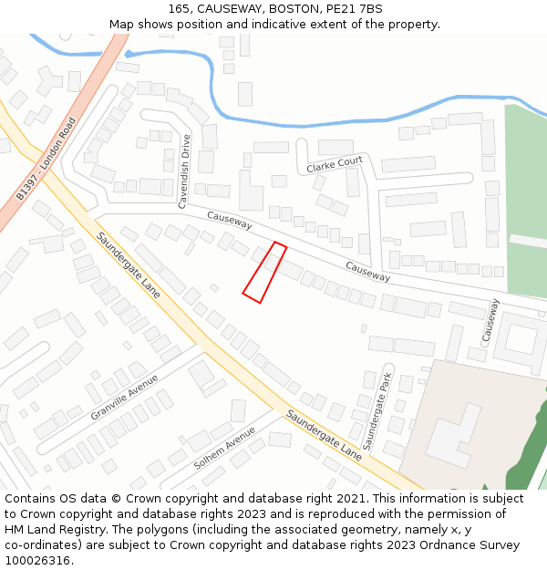 165, CAUSEWAY, BOSTON, PE21 7BS: Location map and indicative extent of plot