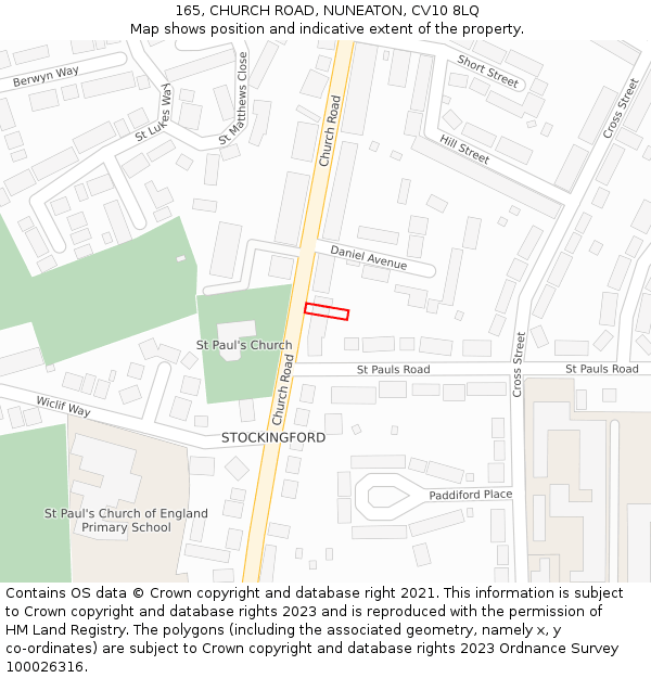 165, CHURCH ROAD, NUNEATON, CV10 8LQ: Location map and indicative extent of plot