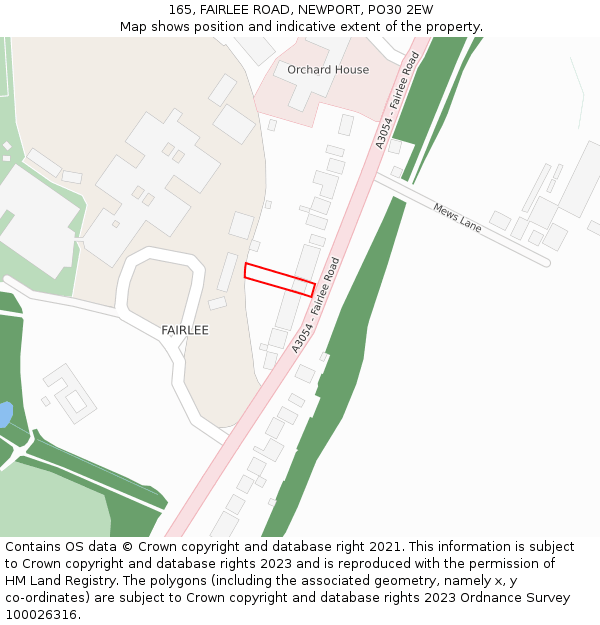 165, FAIRLEE ROAD, NEWPORT, PO30 2EW: Location map and indicative extent of plot