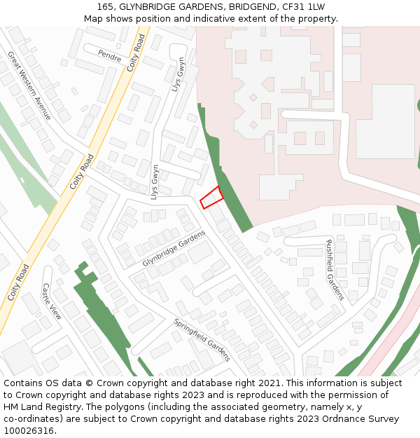 165, GLYNBRIDGE GARDENS, BRIDGEND, CF31 1LW: Location map and indicative extent of plot