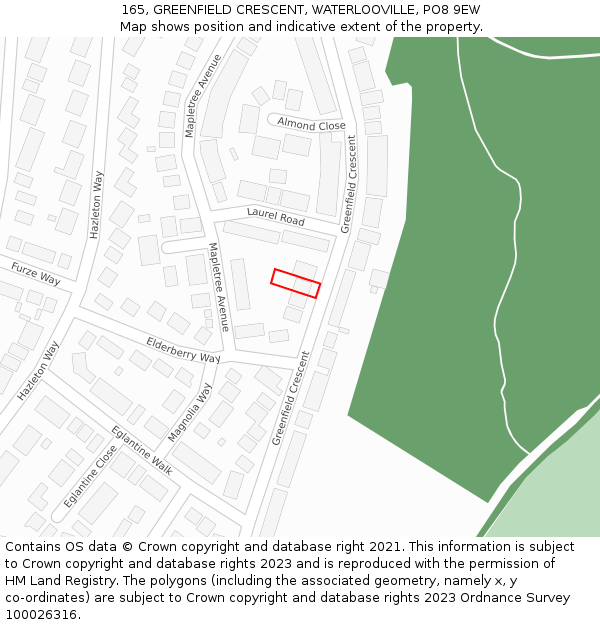 165, GREENFIELD CRESCENT, WATERLOOVILLE, PO8 9EW: Location map and indicative extent of plot