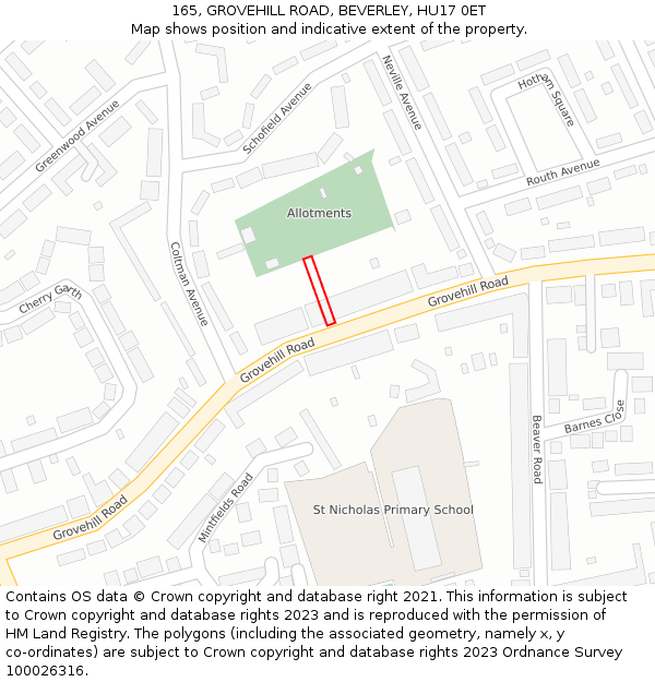 165, GROVEHILL ROAD, BEVERLEY, HU17 0ET: Location map and indicative extent of plot