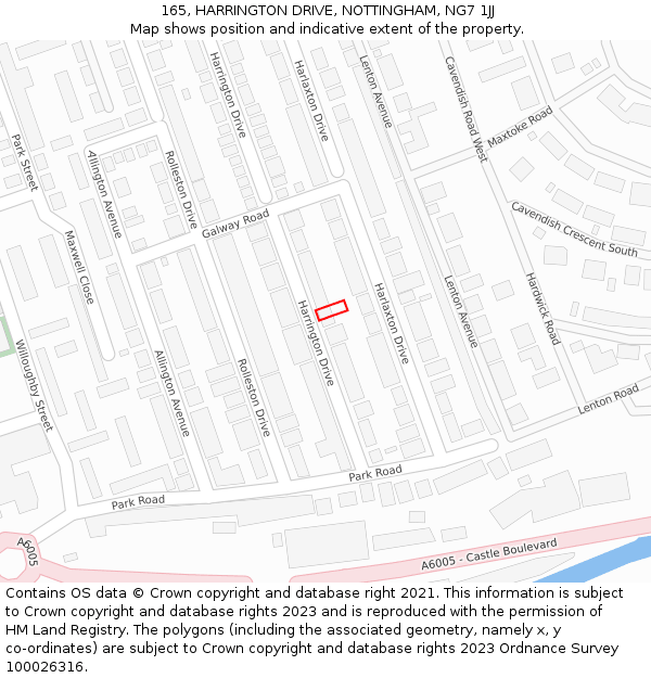 165, HARRINGTON DRIVE, NOTTINGHAM, NG7 1JJ: Location map and indicative extent of plot