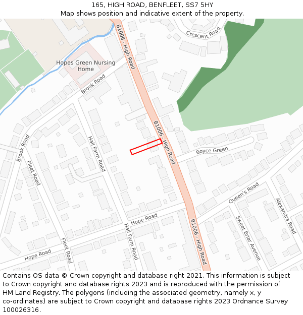 165, HIGH ROAD, BENFLEET, SS7 5HY: Location map and indicative extent of plot