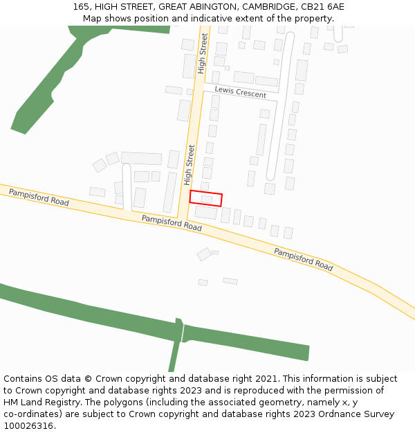 165, HIGH STREET, GREAT ABINGTON, CAMBRIDGE, CB21 6AE: Location map and indicative extent of plot