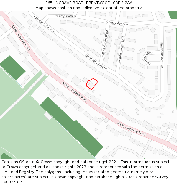 165, INGRAVE ROAD, BRENTWOOD, CM13 2AA: Location map and indicative extent of plot