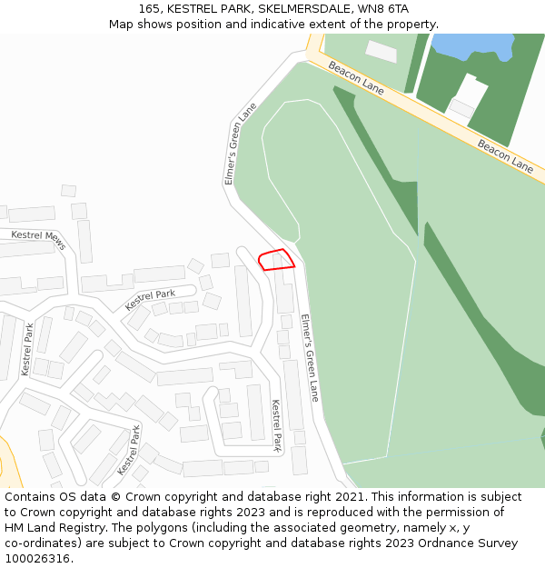 165, KESTREL PARK, SKELMERSDALE, WN8 6TA: Location map and indicative extent of plot