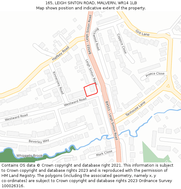 165, LEIGH SINTON ROAD, MALVERN, WR14 1LB: Location map and indicative extent of plot