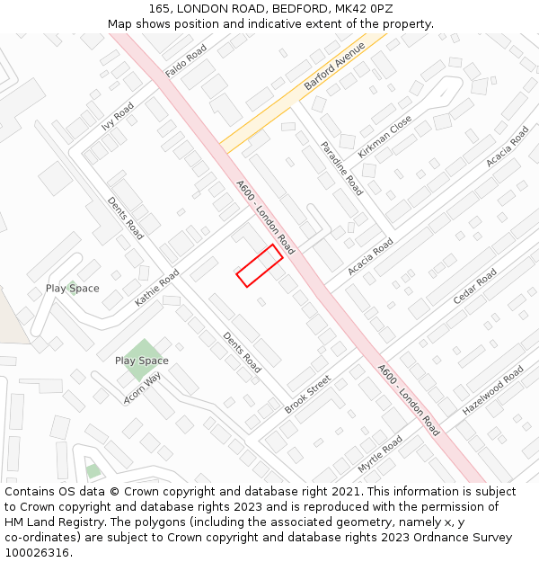 165, LONDON ROAD, BEDFORD, MK42 0PZ: Location map and indicative extent of plot