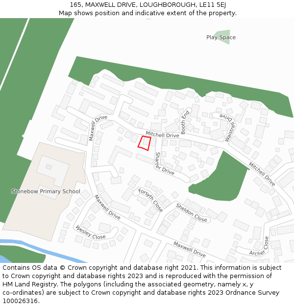 165, MAXWELL DRIVE, LOUGHBOROUGH, LE11 5EJ: Location map and indicative extent of plot