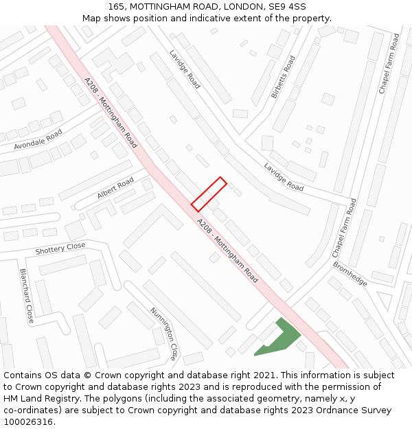 165, MOTTINGHAM ROAD, LONDON, SE9 4SS: Location map and indicative extent of plot