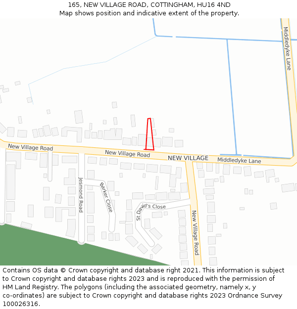 165, NEW VILLAGE ROAD, COTTINGHAM, HU16 4ND: Location map and indicative extent of plot