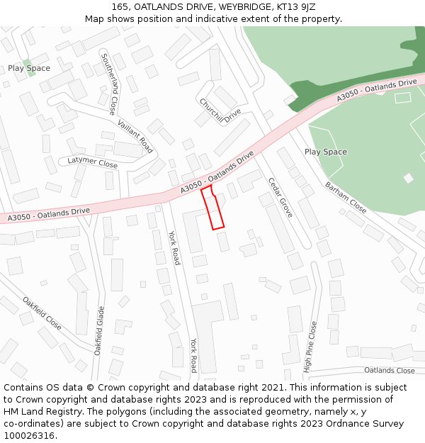 165, OATLANDS DRIVE, WEYBRIDGE, KT13 9JZ: Location map and indicative extent of plot