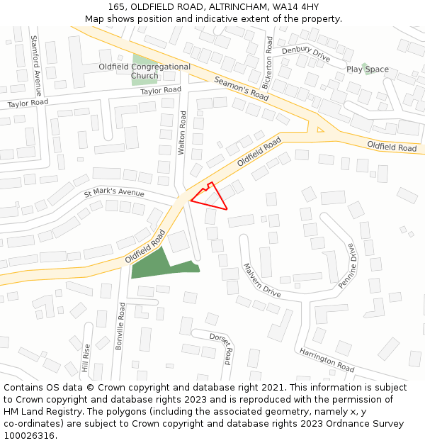 165, OLDFIELD ROAD, ALTRINCHAM, WA14 4HY: Location map and indicative extent of plot
