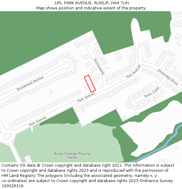 165, PARK AVENUE, RUISLIP, HA4 7UN: Location map and indicative extent of plot