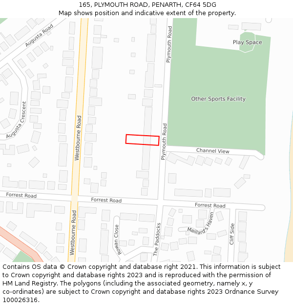 165, PLYMOUTH ROAD, PENARTH, CF64 5DG: Location map and indicative extent of plot