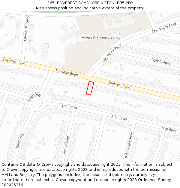 165, POVEREST ROAD, ORPINGTON, BR5 2DY: Location map and indicative extent of plot