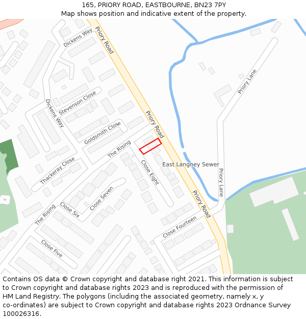 165, PRIORY ROAD, EASTBOURNE, BN23 7PY: Location map and indicative extent of plot