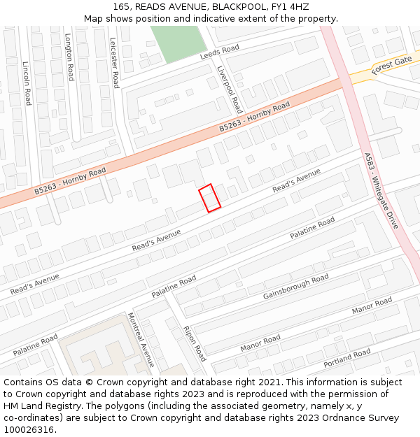 165, READS AVENUE, BLACKPOOL, FY1 4HZ: Location map and indicative extent of plot