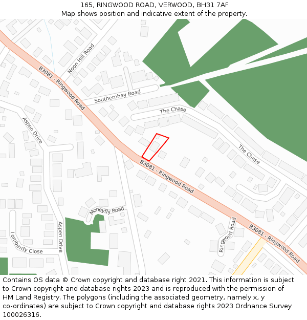 165, RINGWOOD ROAD, VERWOOD, BH31 7AF: Location map and indicative extent of plot