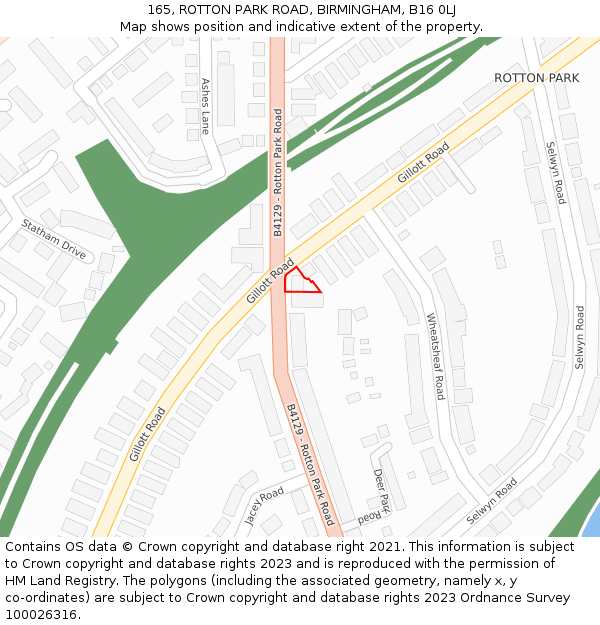 165, ROTTON PARK ROAD, BIRMINGHAM, B16 0LJ: Location map and indicative extent of plot