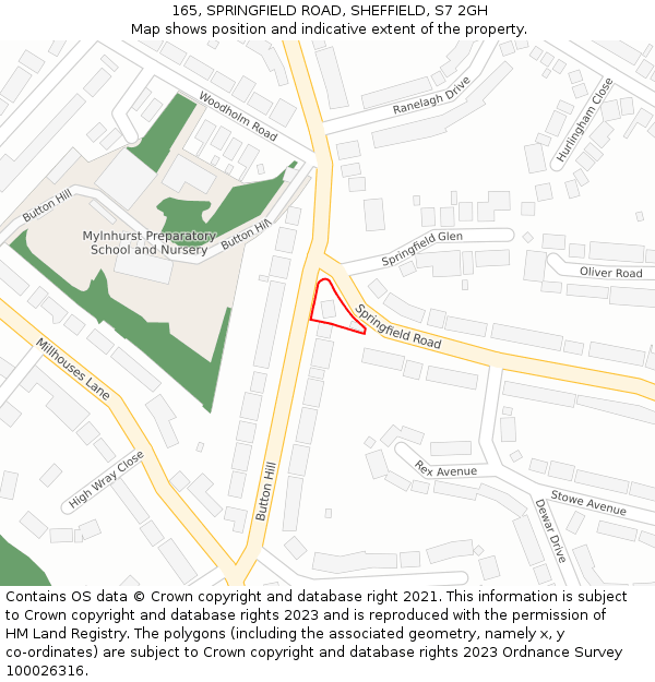 165, SPRINGFIELD ROAD, SHEFFIELD, S7 2GH: Location map and indicative extent of plot