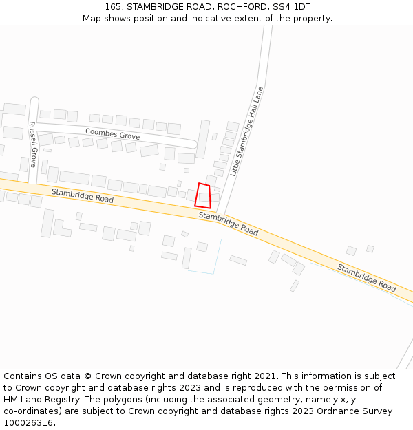 165, STAMBRIDGE ROAD, ROCHFORD, SS4 1DT: Location map and indicative extent of plot