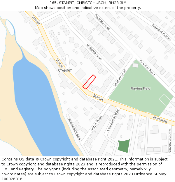 165, STANPIT, CHRISTCHURCH, BH23 3LY: Location map and indicative extent of plot