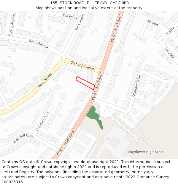165, STOCK ROAD, BILLERICAY, CM12 0RR: Location map and indicative extent of plot