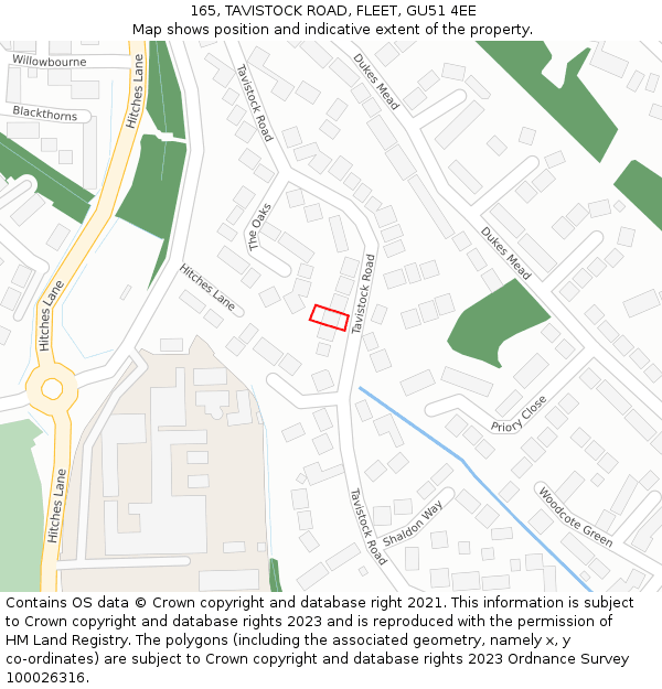 165, TAVISTOCK ROAD, FLEET, GU51 4EE: Location map and indicative extent of plot